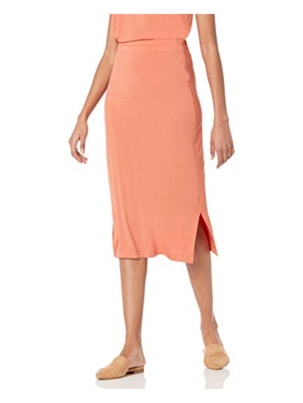 Pull-On Knit Midi Skirt with Side Slits Comfortable Regular Fit
